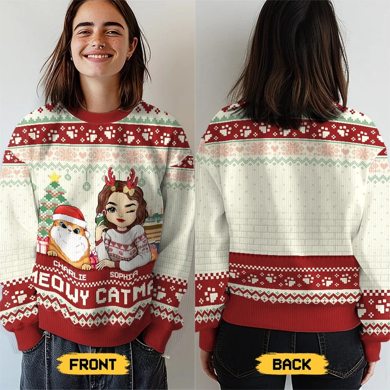Happy Pawlidays - Dog & Cat Personalized Custom Ugly Sweatshirt - Unisex Wool Jumper - Christmas Gift For Pet Owners, Pet Lovers