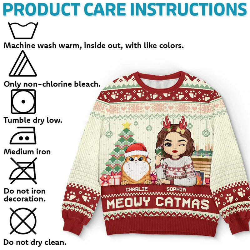 Happy Pawlidays - Dog & Cat Personalized Custom Ugly Sweatshirt - Unisex Wool Jumper - Christmas Gift For Pet Owners, Pet Lovers