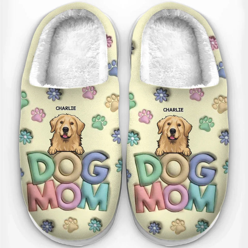 Custom Name Dog Mom Gifts for Dog Lovers - Personalized Fluffy Slipper