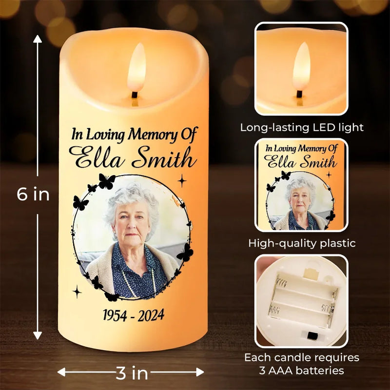 Custom Photo Each Memory Is A Glimpse Of Joy We Shared - Memorial Personalized Custom LED Candle - Sympathy Gift, Christmas Gift For Family Members