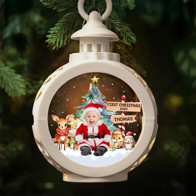 Custom Photo Love Grows With Every Little Moment - Family Personalized Custom Candlelight Lantern Ornament - Christmas Gift For Baby Kids, Newborn Baby, First Christmas
