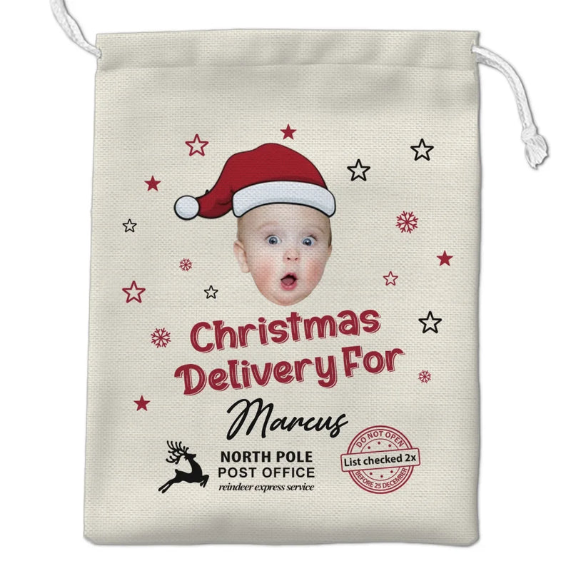 Custom Photo Wishing You A Holly, Jolly First Christmas - Family Personalized Custom Christmas Favor Bag - Christmas Gift For Baby Kids, Newborn Baby, First Christmas