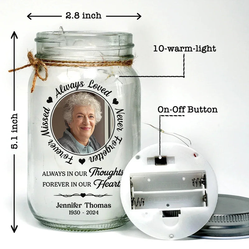 Custom Photo My Heart Filled With Your Love - Memorial Personalized Custom Mason Jar Light - Sympathy Gift, Christmas Gift For Family Members