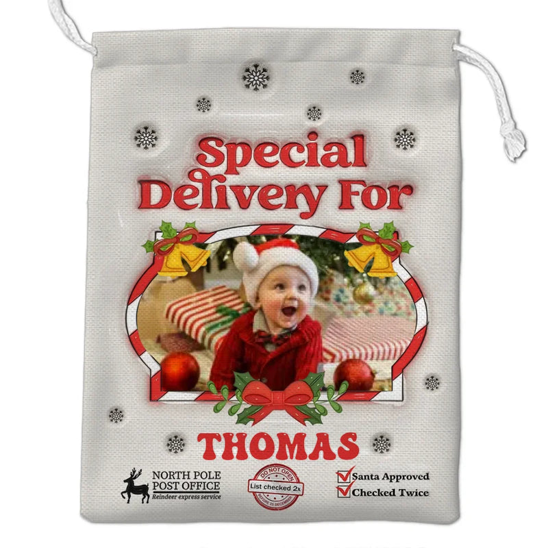 Custom Photo Special Delivery For - Personalized Custom 3D Inflated Effect Printed Christmas Favor Bag - Christmas Gift For Kid