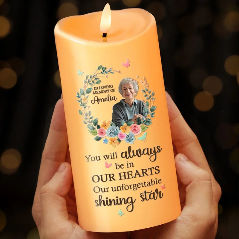 Custom Photo Our Unforgettable Shining Star - Memorial Personalized Custom LED Candle - Sympathy Gift, Christmas Gift For Family Members
