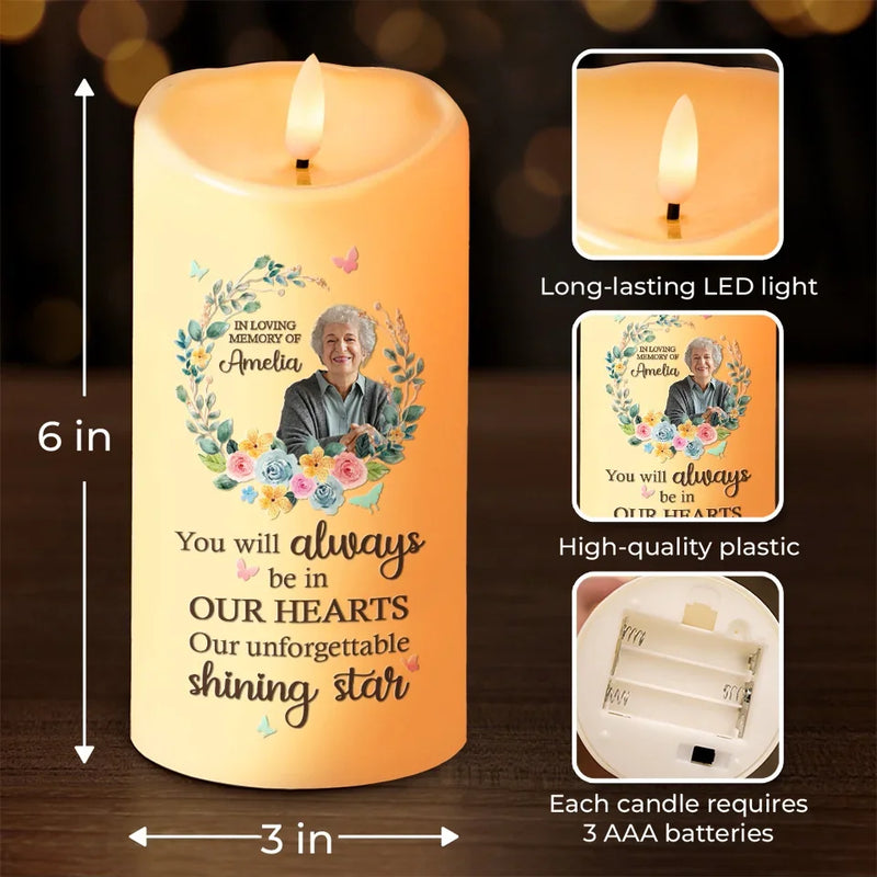Custom Photo Our Unforgettable Shining Star - Memorial Personalized Custom LED Candle - Sympathy Gift, Christmas Gift For Family Members