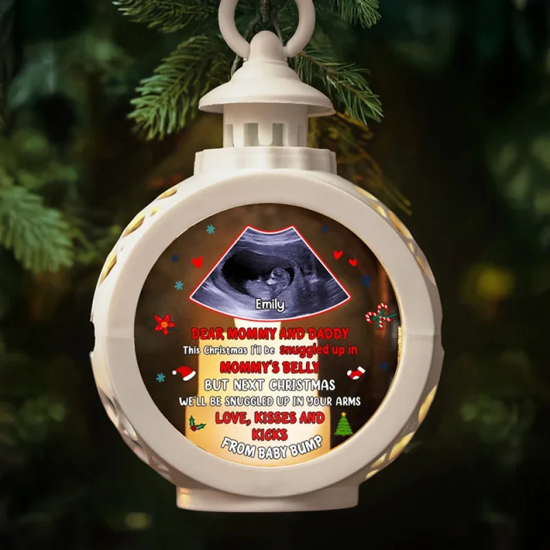 Custom Photo This Christmas I'll Be Snuggled Up In Mommy's Belly - Family Personalized Custom Candlelight Lantern Ornament - Christmas Gift For Baby Kids, Newborn Baby