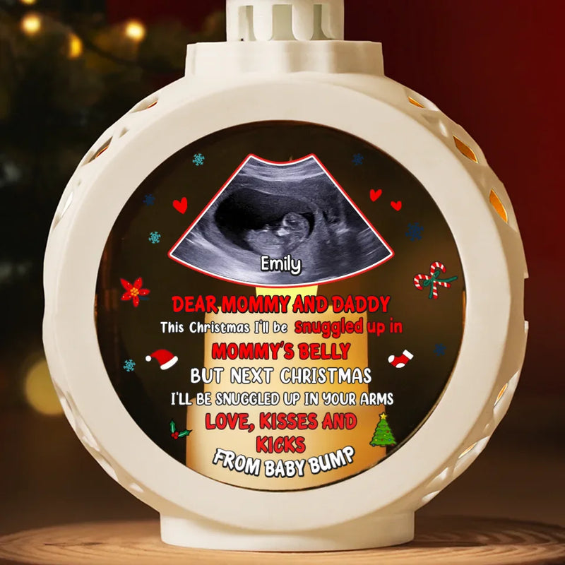 Custom Photo This Christmas I'll Be Snuggled Up In Mommy's Belly - Family Personalized Custom Candlelight Lantern Ornament - Christmas Gift For Baby Kids, Newborn Baby