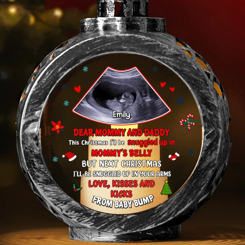 Custom Photo Pregnancy Announcement Christmas Gifts for Parents - Personalized Candlelight Lantern Ornament