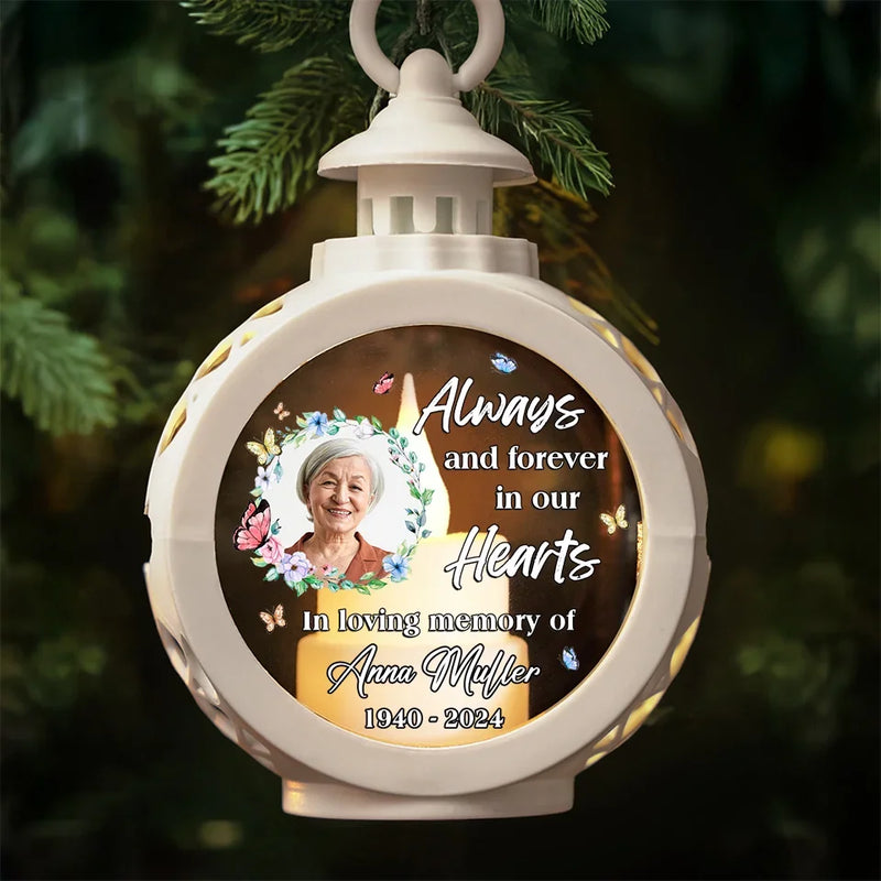 Custom Photo A Silent Thought, A Quiet Prayer - Memorial Personalized Custom Candlelight Lantern Ornament - Sympathy Gift, Christmas Gift For Family Members