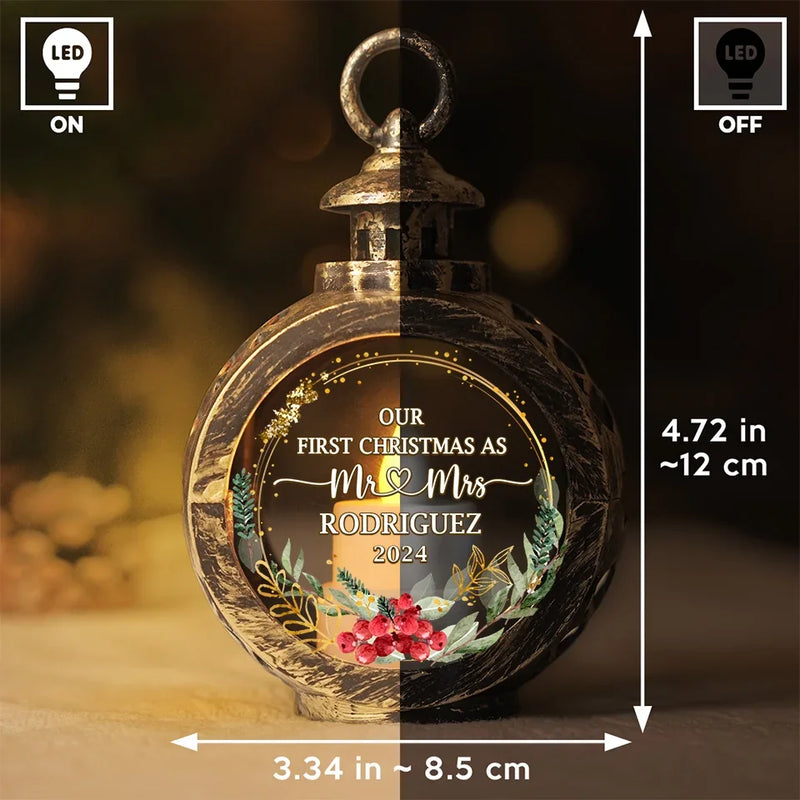 Merry And Married Our First Christmas As Mr And Mrs - Couple Candlelight Lantern Ornament - Christmas Gift For Husband Wife, Anniversary, First Christmas