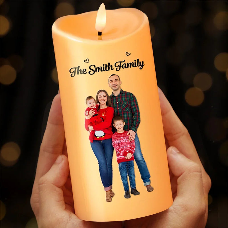Custom Photo The True Spirit Of Christmas Is Love - Family Personalized Custom LED Candle - Christmas Gift For Family Members