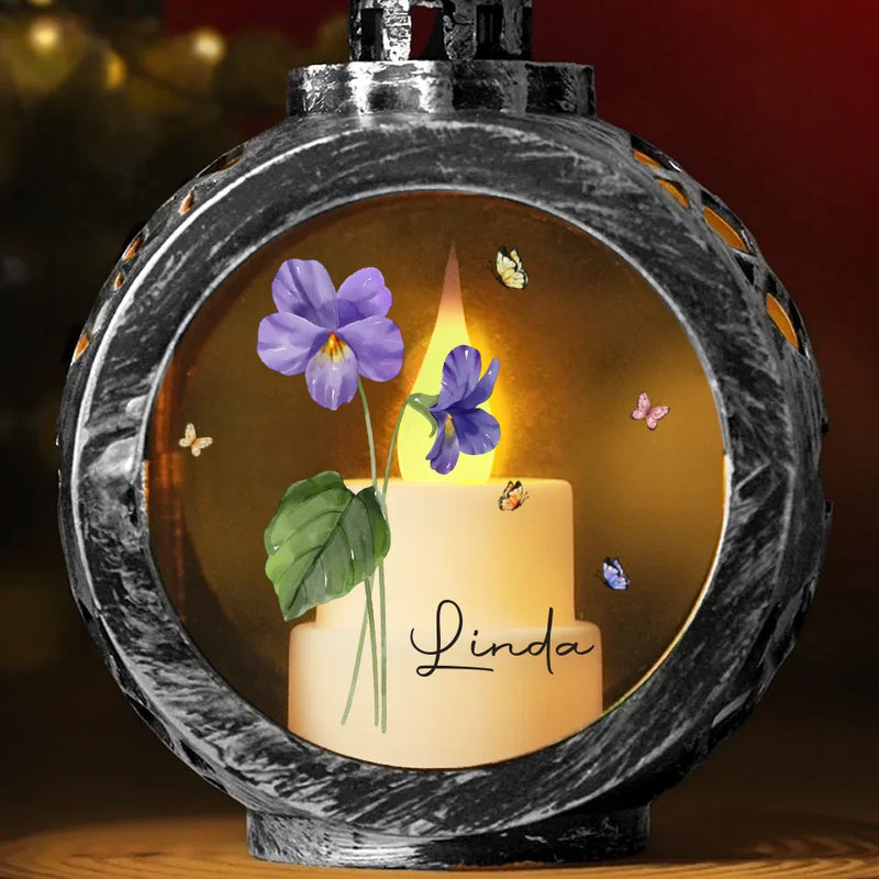 Custom Name Floral Butterfly Christmas Decor - Personalized Candlelight Lantern Ornament