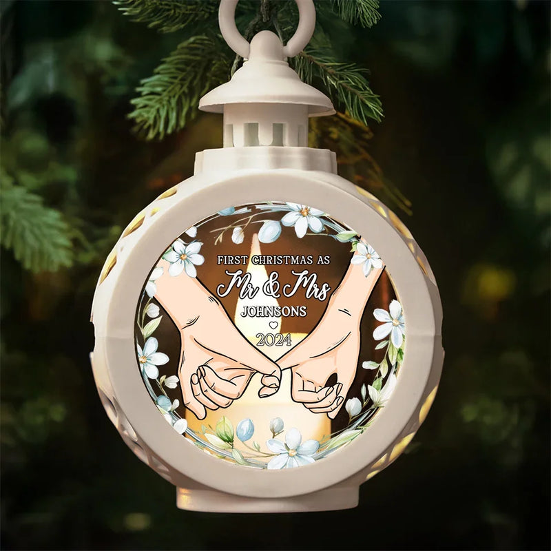 Custom Name First Christmas as Mr and Mrs Gifts for Couples - Personalized Candlelight Lantern Ornament