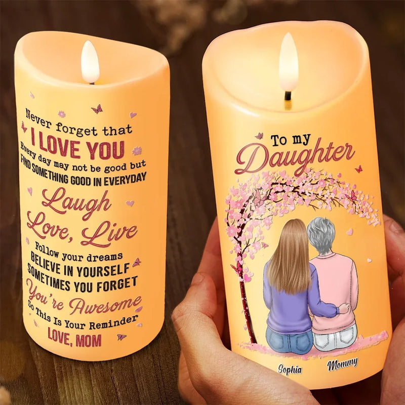 Never Forget That I Love You - Family Personalized Custom LED Candle - Christmas Gift For Mom, Daughter