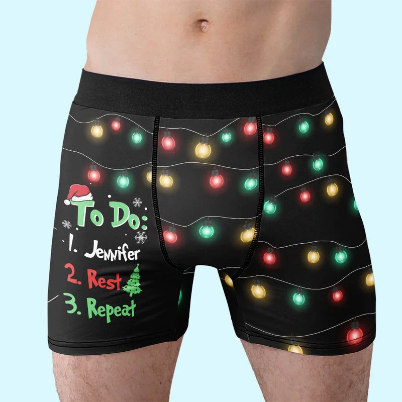 Grinch To Do List - Funny Personalized Custom Boxer Briefs, Men's Boxers - Christmas Gift For Boyfriend, Husband, Anniversary