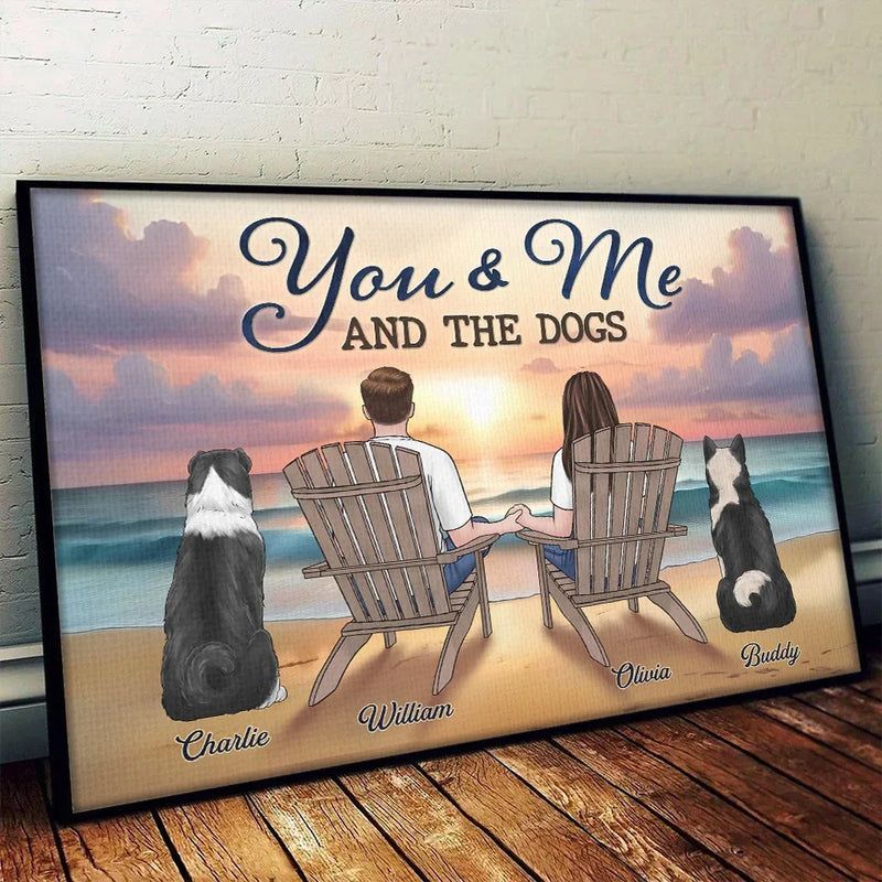 Four Paws, Two Hearts, One Family - Dog & Cat Personalized Custom Horizontal Poster - Christmas Gift For Couples, Pet Owners, Pet Lovers