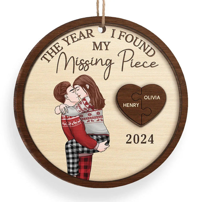 The Year I Discovered My Heart’s Missing Link - Couple Personalized Custom Ornament - Wood Custom Shaped - Christmas Gift For Husband Wife, Anniversary
