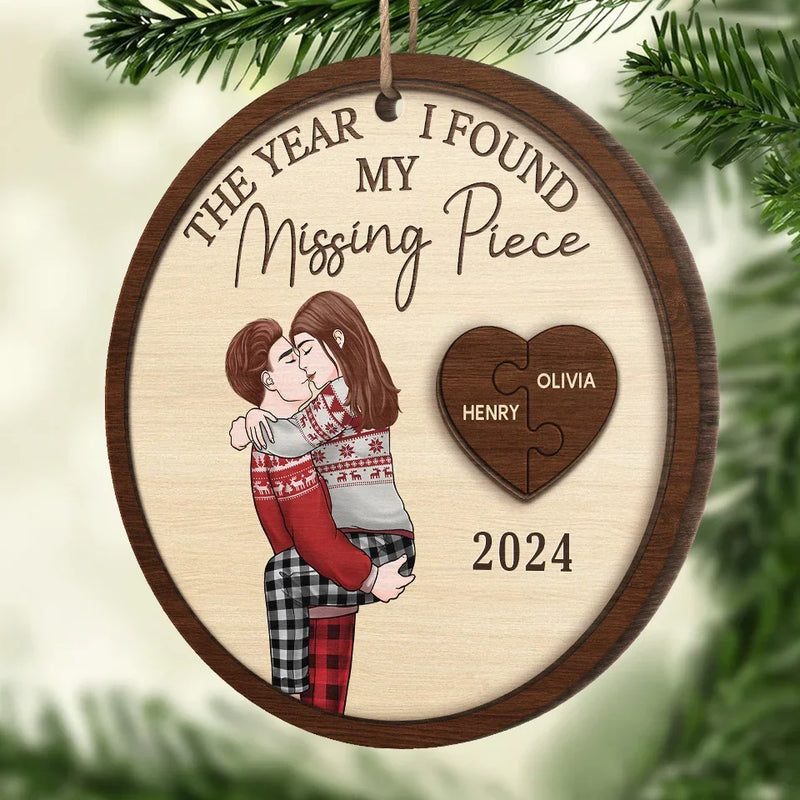 The Year I Discovered My Heart’s Missing Link - Couple Personalized Custom Ornament - Wood Custom Shaped - Christmas Gift For Husband Wife, Anniversary