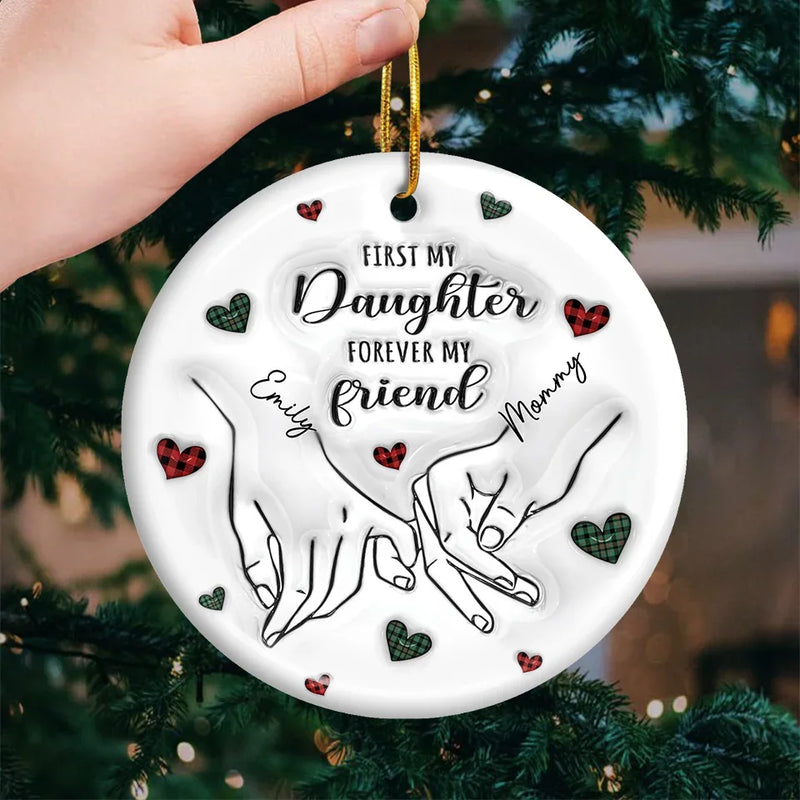 The Miracle Of A Mom Is In Her Love - Family Personalized Custom 3D Inflated Effect Printed Ornament - Ceramic Round Shaped - Christmas Gift For Mom, Daughter