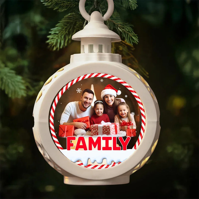 Custom Photo Family Is The Heart Of Christmas - Family Personalized Custom Candlelight Lantern Ornament - Christmas Gift For Family Members, Siblings, Brothers, Sisters