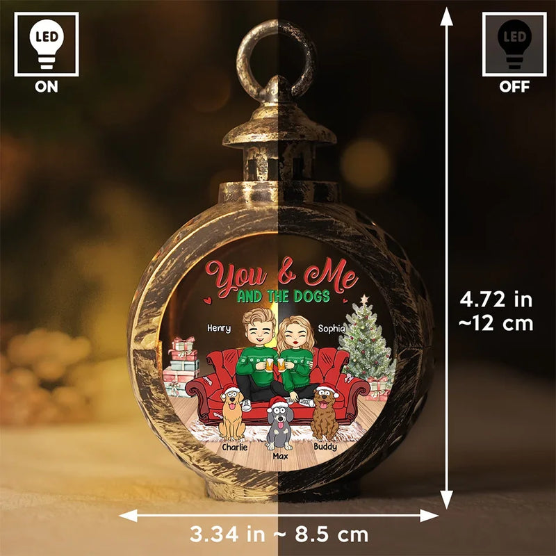 You And Me And The Fur Babies - Dog & Cat Personalized Custom Candlelight Lantern Ornament - Christmas Gift For Couple, Husband Wife, Pet Owners, Pet Lovers