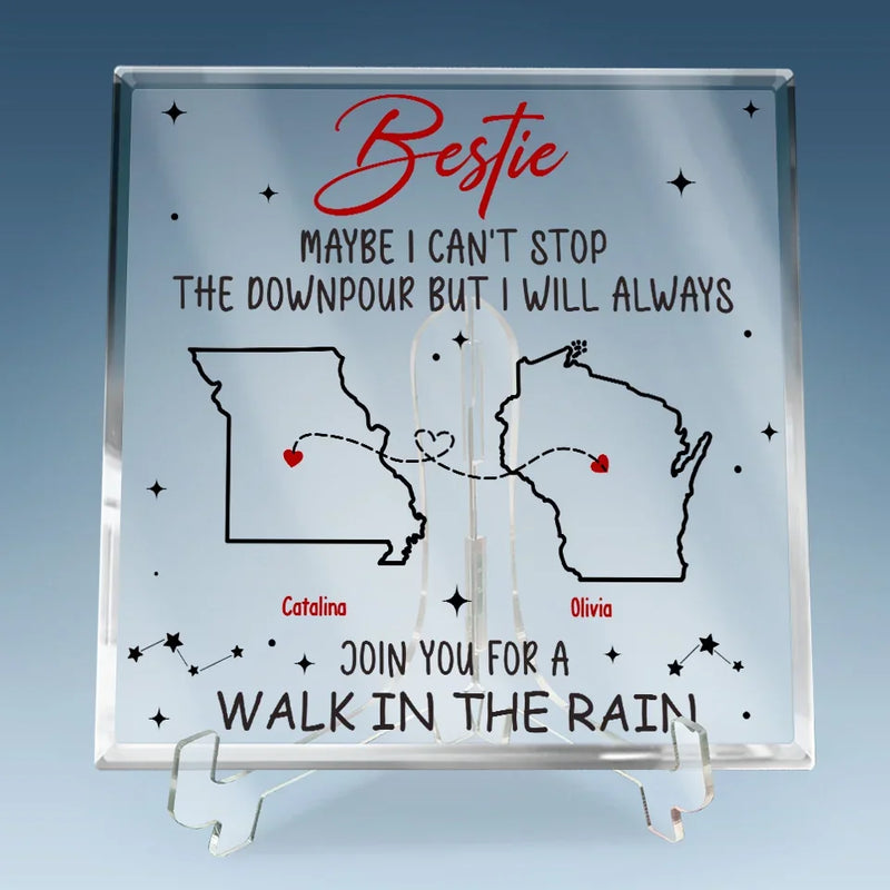 Miles Apart, But Forever Connected - Bestie Personalized Custom Square Shaped Acrylic Plaque - Gift For Best Friends, BFF, Sisters