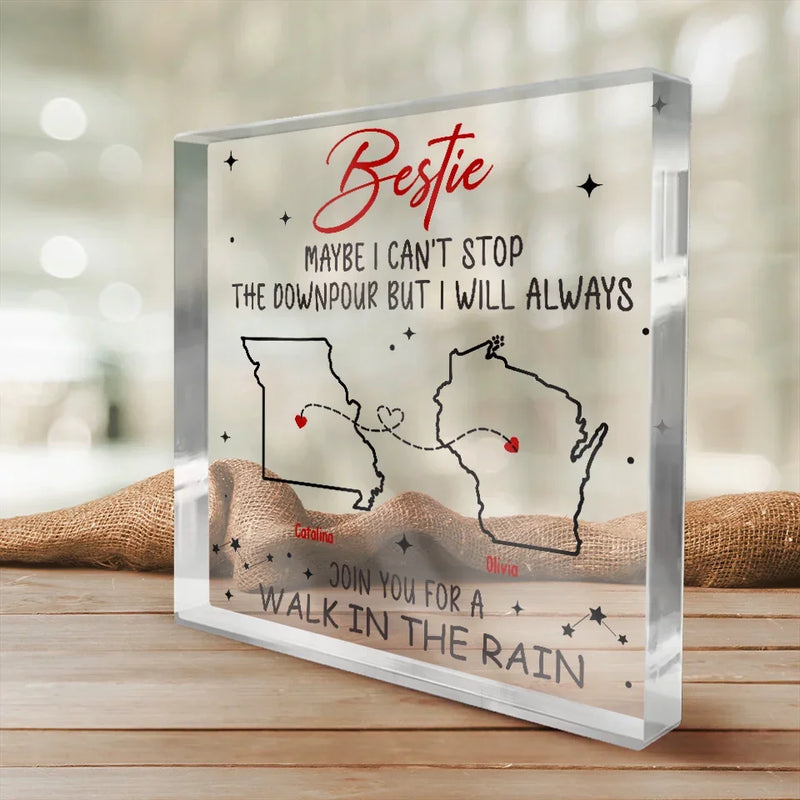 Miles Apart, But Forever Connected - Bestie Personalized Custom Square Shaped Acrylic Plaque - Gift For Best Friends, BFF, Sisters