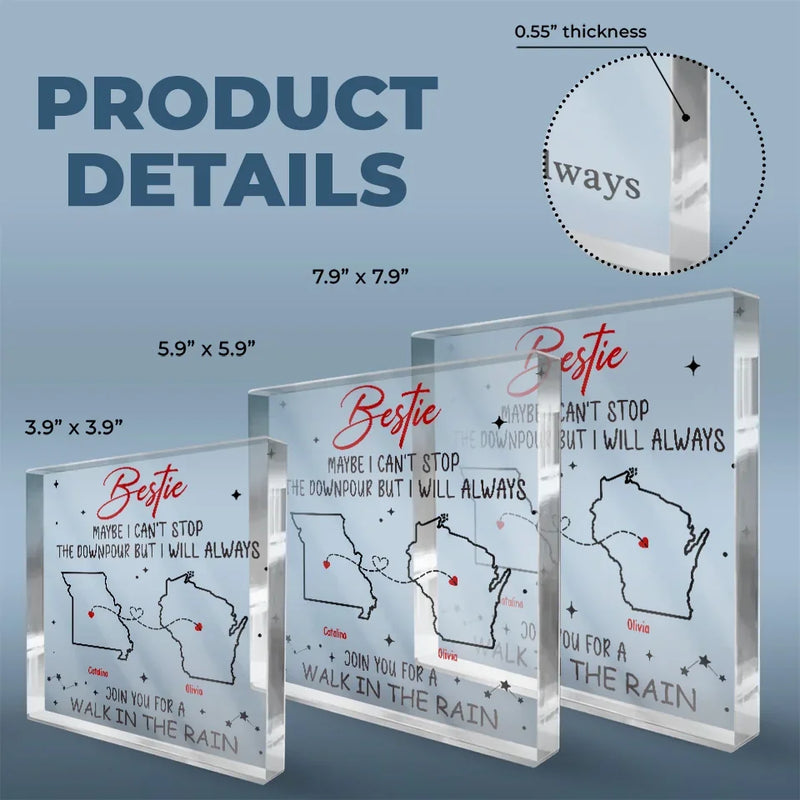 Miles Apart, But Forever Connected - Bestie Personalized Custom Square Shaped Acrylic Plaque - Gift For Best Friends, BFF, Sisters