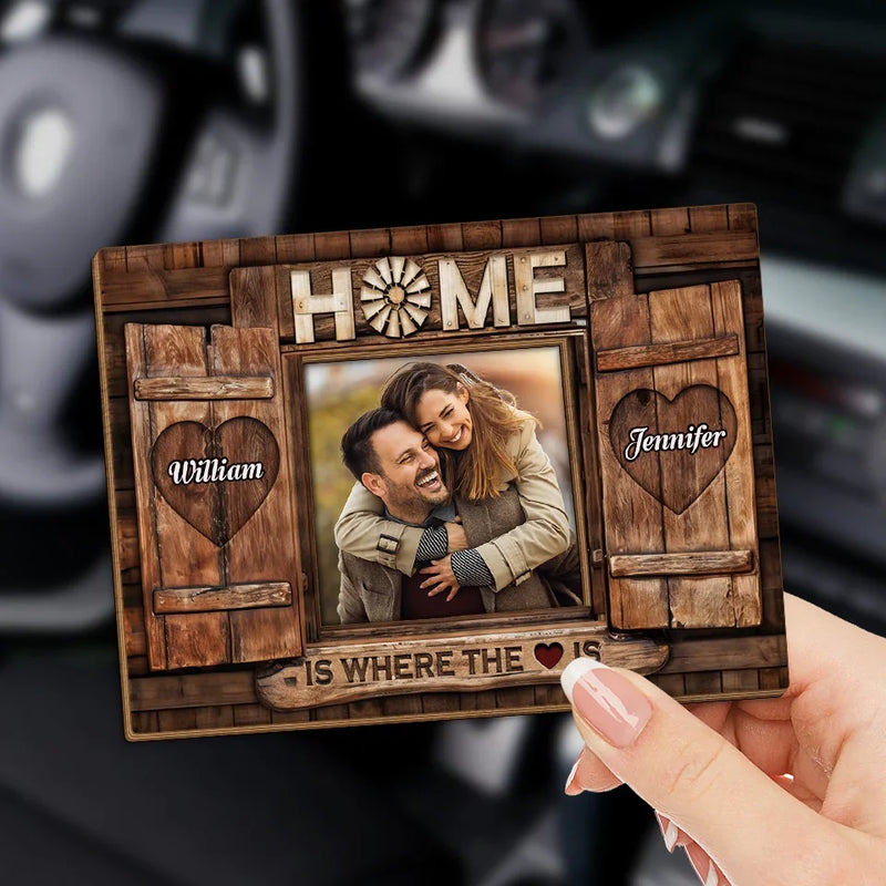 Custom Photo Home Is Where The Love Is - Couple Personalized Custom Car Visor Clip - Christmas Gift For Husband Wife, Anniversary