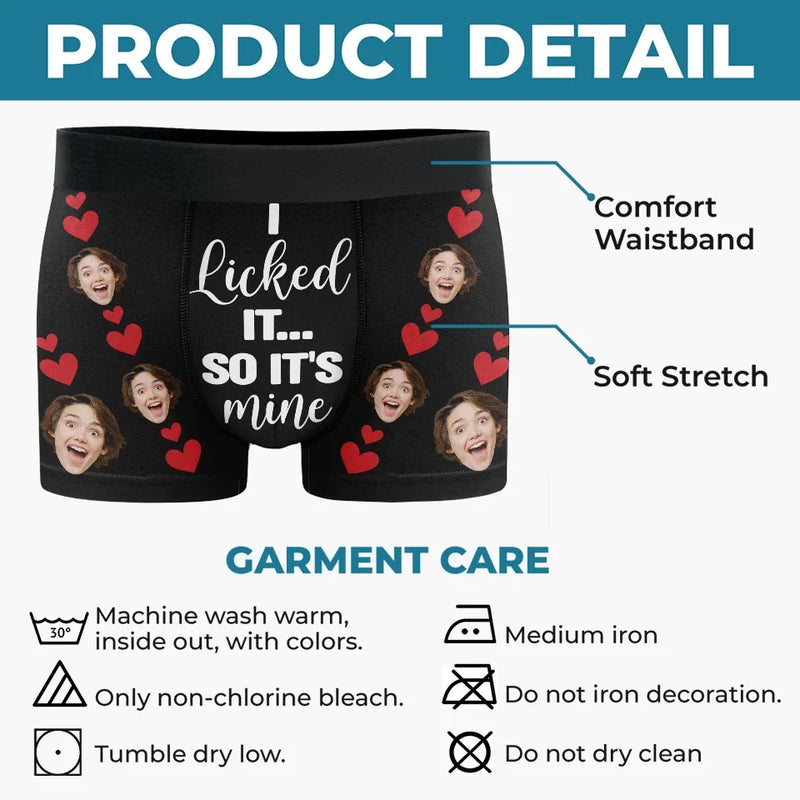 Custom Photo I Licked It, So It's Mine - Funny Personalized Custom Boxer Briefs, Men's Boxers - Christmas Gift For Boyfriend, Husband, Anniversary