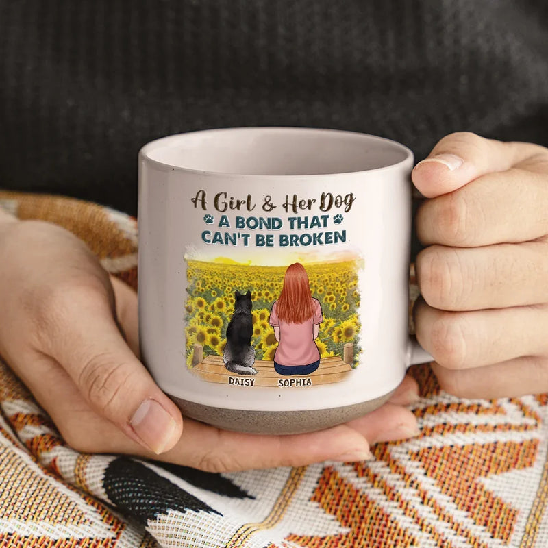 Custom Name Girl and Her Dog Gifts for Dog Lovers - Personalized Pottery Mug