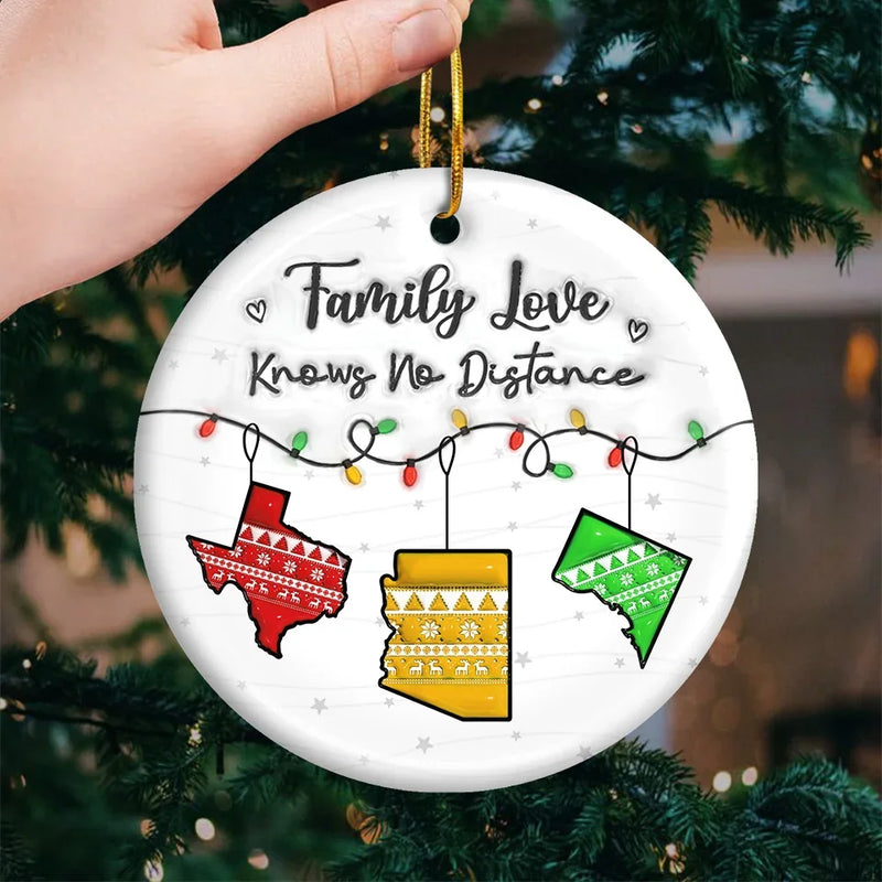 Long Distance Together Forever, Never Truly Apart - Family Personalized Custom Ornament - Ceramic Round Shaped - Christmas Gift For Family Members