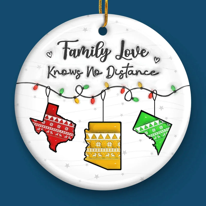 Long Distance Together Forever, Never Truly Apart - Family Personalized Custom Ornament - Ceramic Round Shaped - Christmas Gift For Family Members