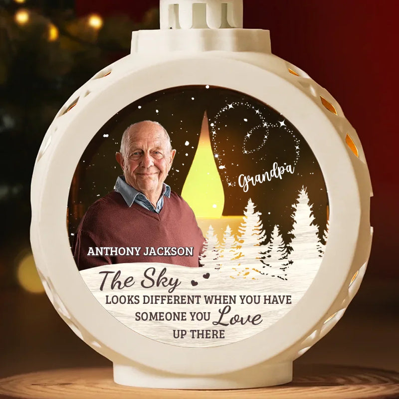 Custom Photo The Sky Looks Different When You Have Someone You Love Up There - Memorial Personalized Custom Candlelight Lantern Ornament - Sympathy Gift, Christmas Gift For Family Members