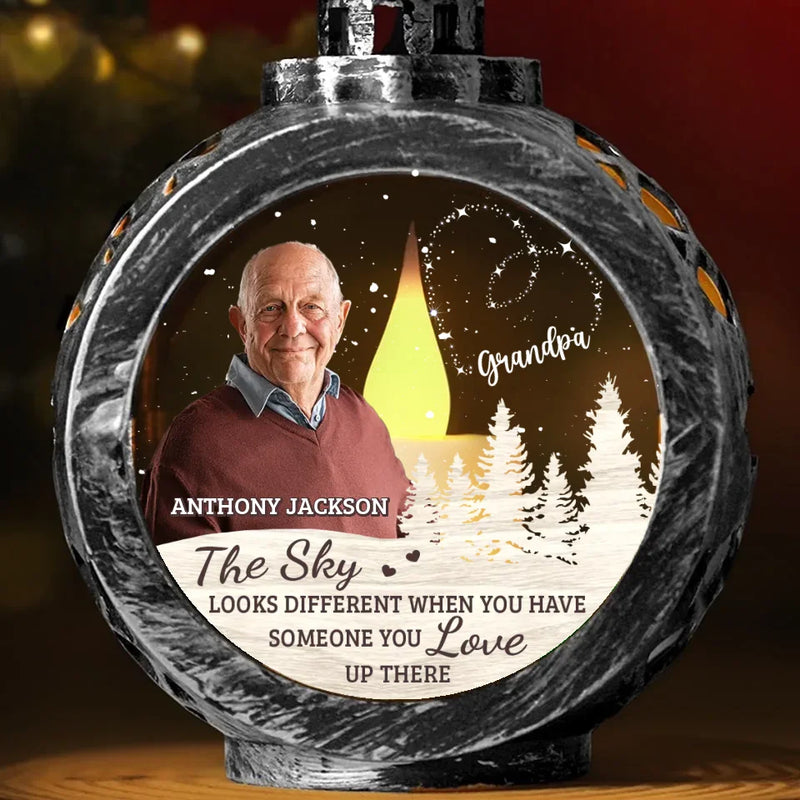 Custom Photo The Sky Looks Different When You Have Someone You Love Up There - Memorial Personalized Custom Candlelight Lantern Ornament - Sympathy Gift, Christmas Gift For Family Members