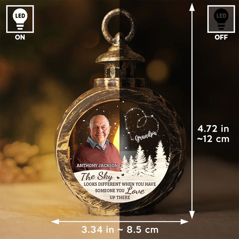 Custom Photo The Sky Looks Different When You Have Someone You Love Up There - Memorial Personalized Custom Candlelight Lantern Ornament - Sympathy Gift, Christmas Gift For Family Members