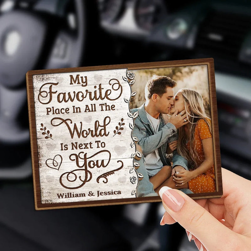 Custom Photo My Favorite Place To Be Is By Your Side - Couple Personalized Custom Car Visor Clip - Christmas Gift For Husband Wife, Anniversary