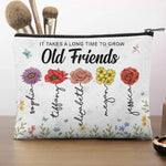 Custom Name Old Friends Flower Gifts for Women - Personalized Cosmetic Bag