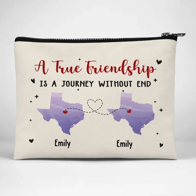 True Friends Are Never Apart In Heart - Bestie Personalized Custom Cosmetic Bag - Gift For Best Friends, BFF, Sisters
