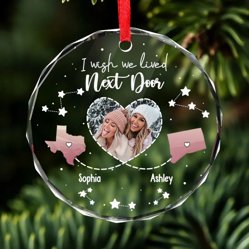 Custom Photo The Miles Between Us Don’t Change The Bond We Share - Bestie Personalized Custom Circle Glass Ornament - Christmas Gift For Best Friends, BFF, Sisters