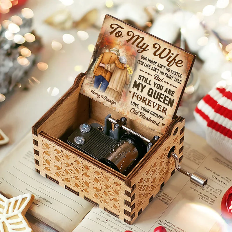 You Are My Queen Forever - Couple Personalized Custom Music Box - Christmas Gift For Husband Wife, Anniversary