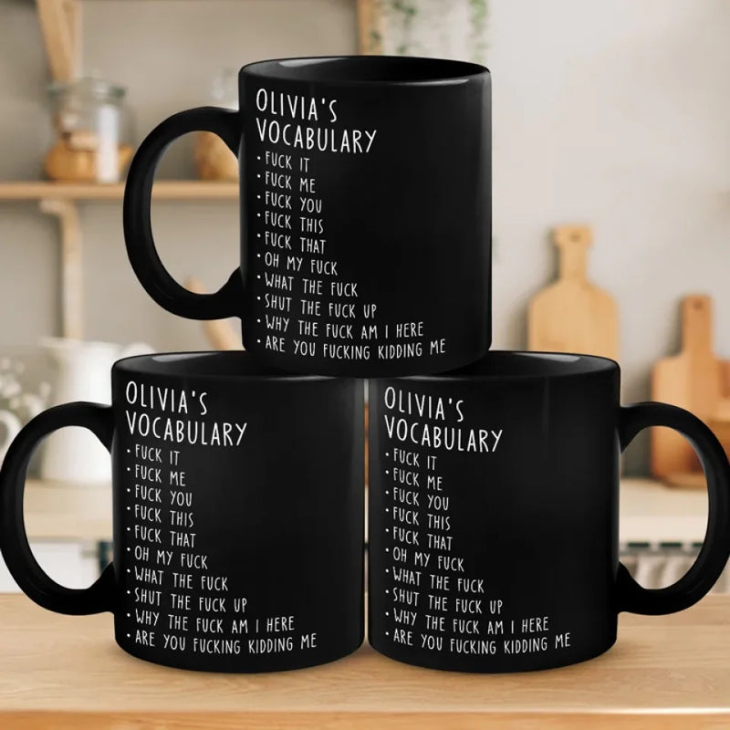 My Favorite Vocabulary - Coworker Personalized Custom Black Mug - Christmas Gift For Coworkers, Work Friends, Colleagues