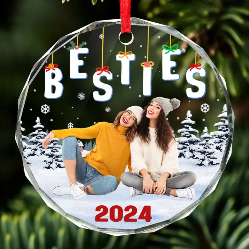 Custom Photo This Christmas Will Be With You - Bestie Personalized Custom Circle Glass Ornament - Christmas Gift For Best Friends, BFF, Sisters, Coworkers