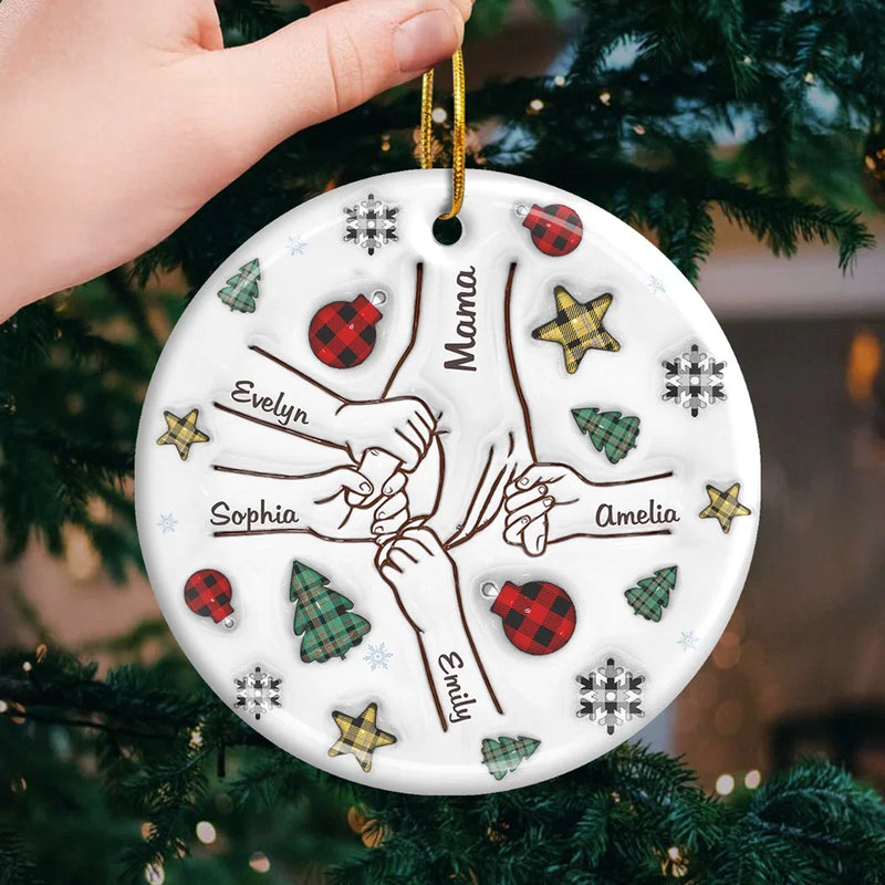Mom's Hand, My Constant Guide - Family Personalized Custom 3D Inflated Effect Printed Ornament - Ceramic Round Shaped - Christmas Gift For Mom, Grandma