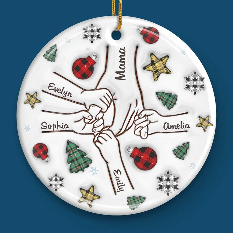 Mom's Hand, My Constant Guide - Family Personalized Custom 3D Inflated Effect Printed Ornament - Ceramic Round Shaped - Christmas Gift For Mom, Grandma