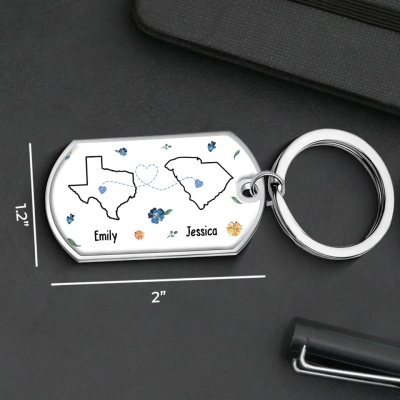 Even Though We're Far Apart, You're Always Right Here In My Heart - Bestie Personalized Custom Keychain - Gift For Best Friends, BFF, Sisters