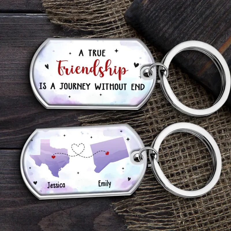 A True Friendship Is A Journey Without End - Bestie Personalized Custom Keychain - Gift For Best Friends, BFF, Sisters
