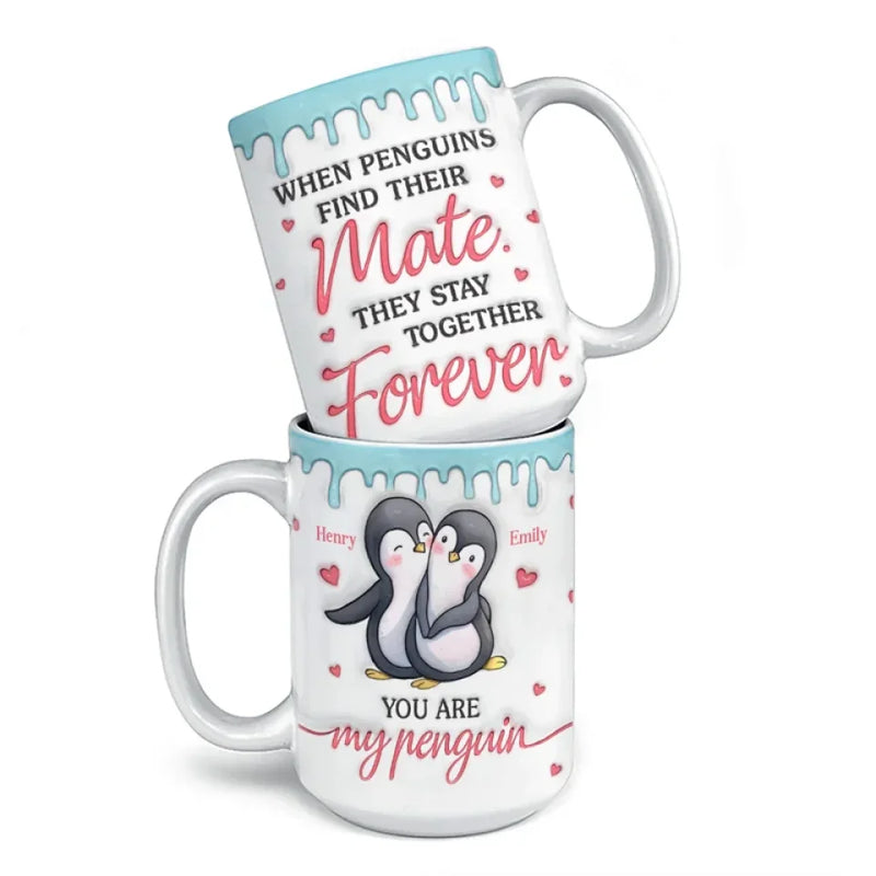 Our Love Is Like The Bond Of Penguins, Unbreakable And Eternal - Couple Personalized Custom 3D Inflated Effect Printed Mug - Gift For Husband Wife, Anniversary