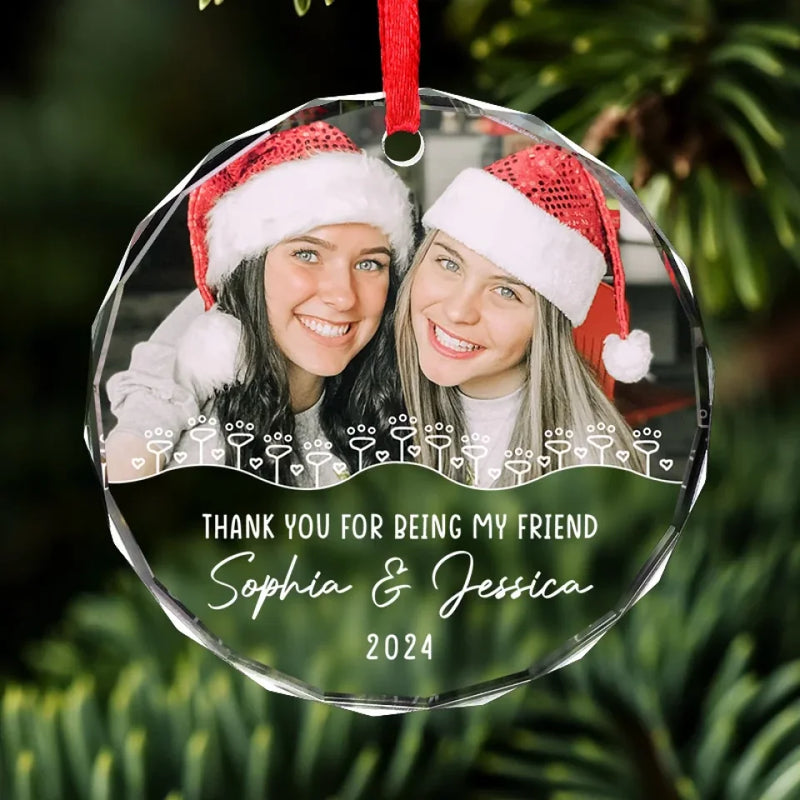 Custom Photo I Feel Grateful For Having You - Bestie Personalized Custom Circle Glass Ornament - Christmas Gift For Best Friends, BFF, Sisters